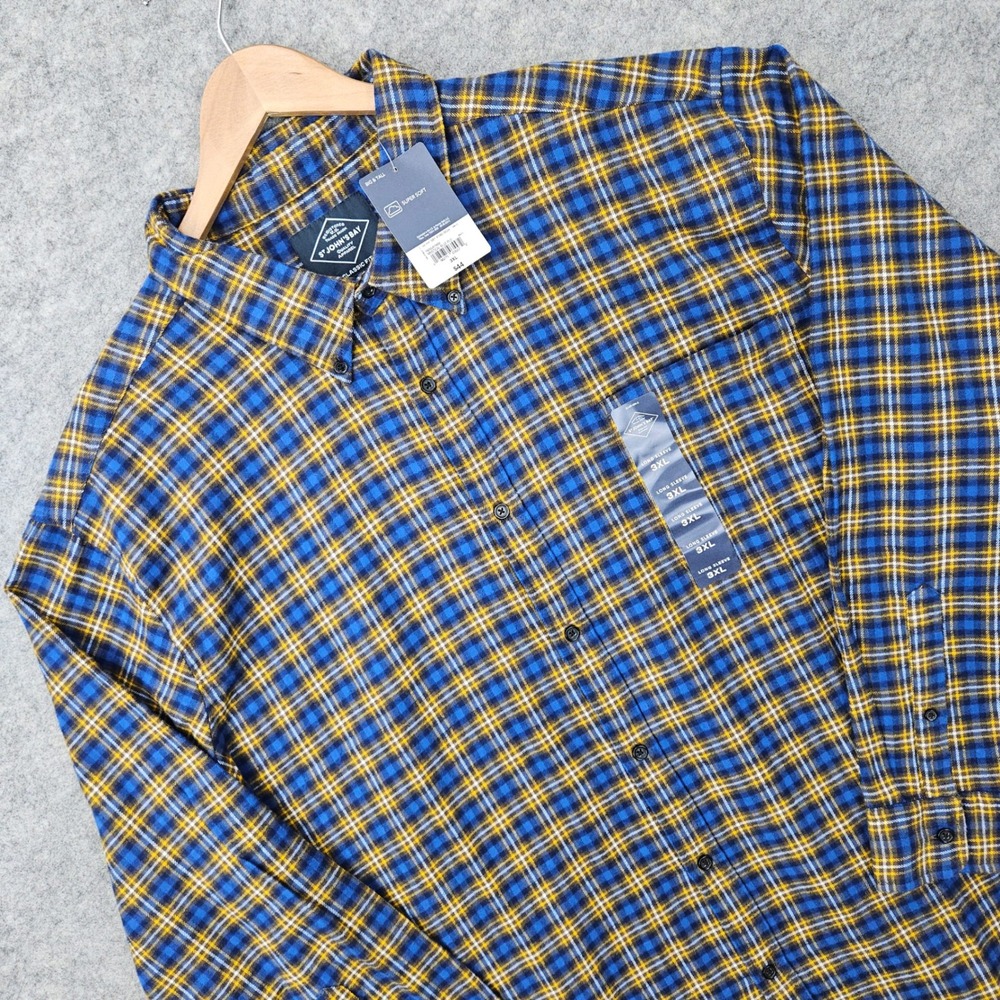 NEW St Johns Bay Button Down Men's Mystical Blue 3XL Plaid Flannel Long Sleeve